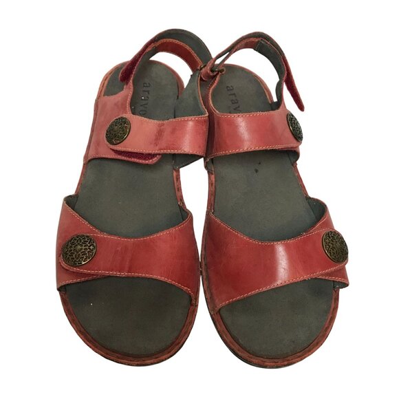 Aravon Womens Adjustable Red Leather Sandals Size 12AA - Picture 2 of 8